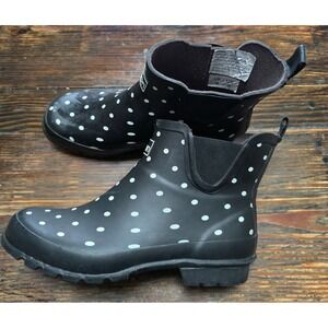 Jileon Womens Black Polka Dot Ankle Rain Boots Chelsea Wellies Size US 8 UK 6